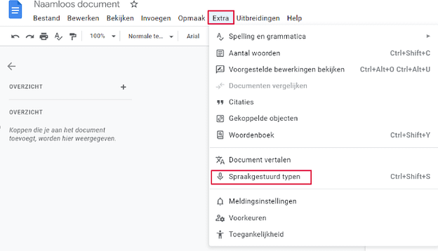 spraakgestuurd typen in Google Drive spraakgestuurd typen in Google Drive